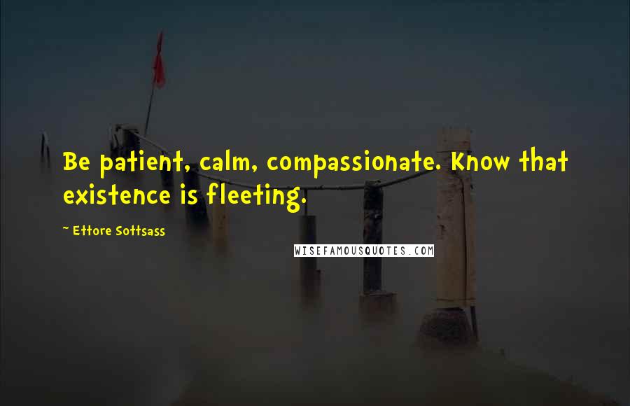 Ettore Sottsass Quotes: Be patient, calm, compassionate. Know that existence is fleeting.