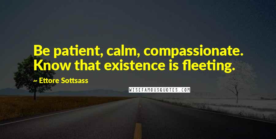 Ettore Sottsass Quotes: Be patient, calm, compassionate. Know that existence is fleeting.