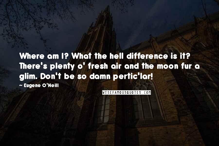 Eugene O'Neill Quotes: Where am I? What the hell difference is it? There's plenty o' fresh air and the moon fur a glim. Don't be so damn pertic'lar!