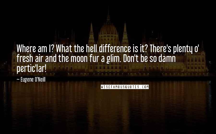 Eugene O'Neill Quotes: Where am I? What the hell difference is it? There's plenty o' fresh air and the moon fur a glim. Don't be so damn pertic'lar!