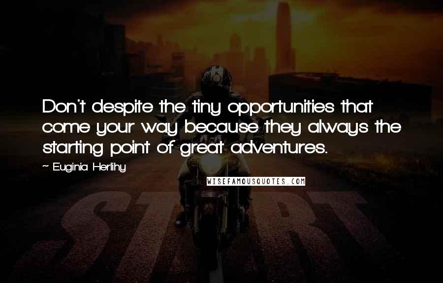 Euginia Herlihy Quotes: Don't despite the tiny opportunities that come your way because they always the starting point of great adventures.