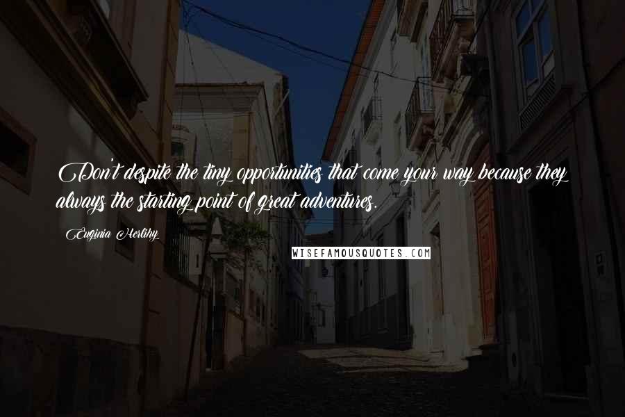 Euginia Herlihy Quotes: Don't despite the tiny opportunities that come your way because they always the starting point of great adventures.