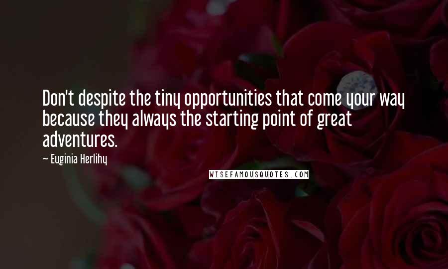 Euginia Herlihy Quotes: Don't despite the tiny opportunities that come your way because they always the starting point of great adventures.