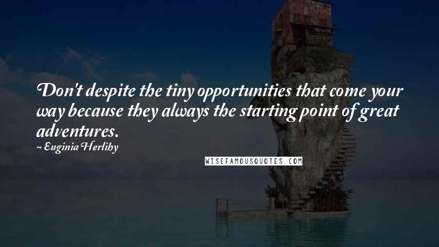Euginia Herlihy Quotes: Don't despite the tiny opportunities that come your way because they always the starting point of great adventures.