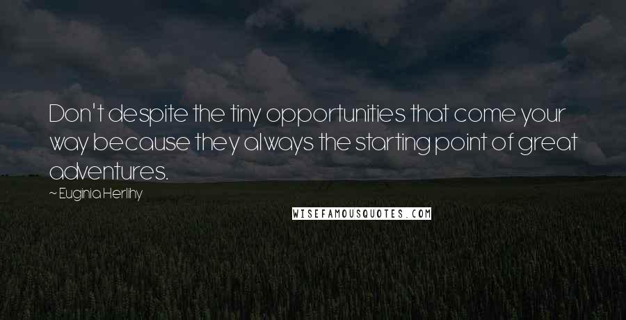 Euginia Herlihy Quotes: Don't despite the tiny opportunities that come your way because they always the starting point of great adventures.