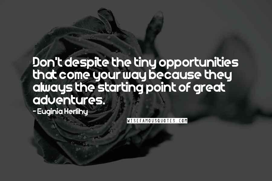 Euginia Herlihy Quotes: Don't despite the tiny opportunities that come your way because they always the starting point of great adventures.