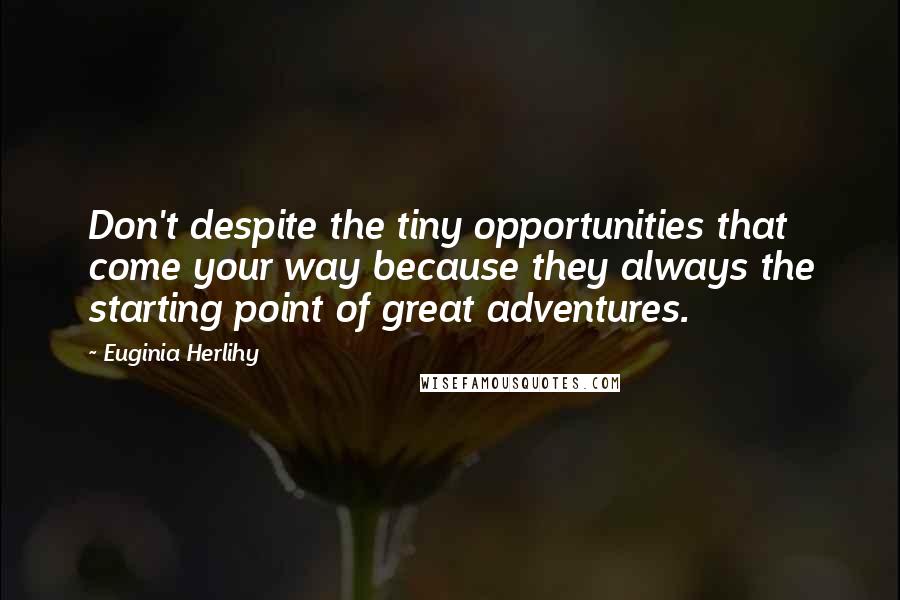 Euginia Herlihy Quotes: Don't despite the tiny opportunities that come your way because they always the starting point of great adventures.