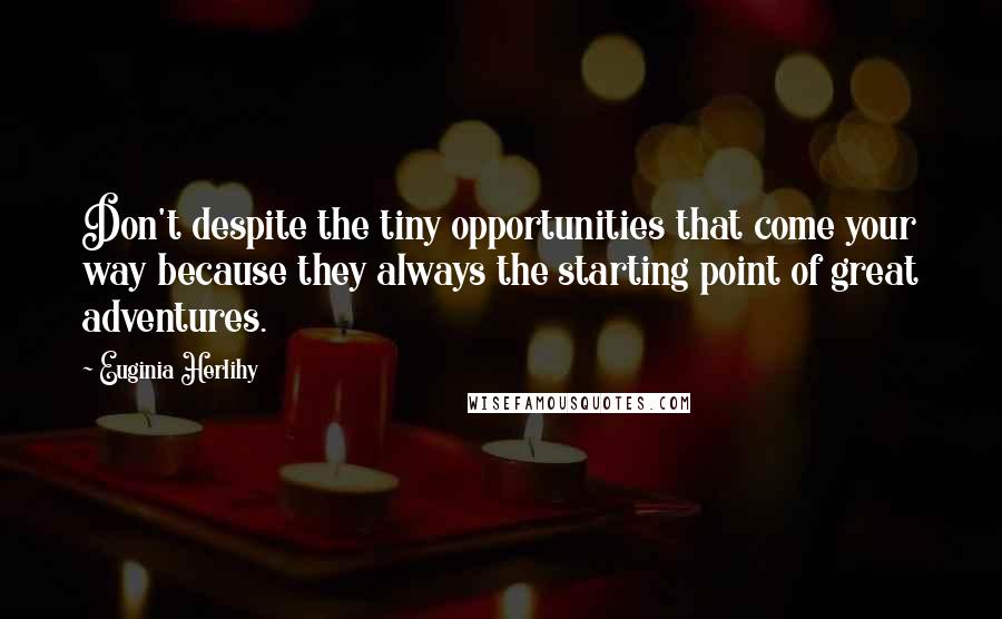 Euginia Herlihy Quotes: Don't despite the tiny opportunities that come your way because they always the starting point of great adventures.