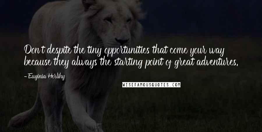 Euginia Herlihy Quotes: Don't despite the tiny opportunities that come your way because they always the starting point of great adventures.