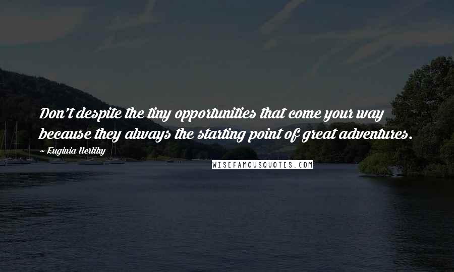 Euginia Herlihy Quotes: Don't despite the tiny opportunities that come your way because they always the starting point of great adventures.