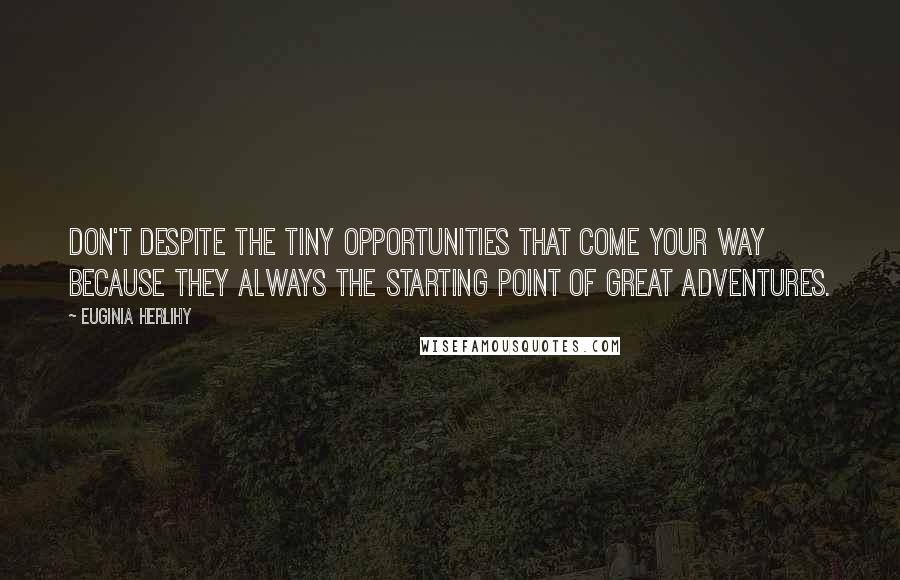 Euginia Herlihy Quotes: Don't despite the tiny opportunities that come your way because they always the starting point of great adventures.