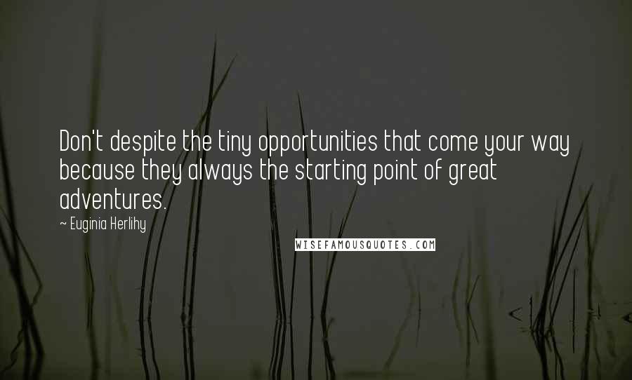 Euginia Herlihy Quotes: Don't despite the tiny opportunities that come your way because they always the starting point of great adventures.