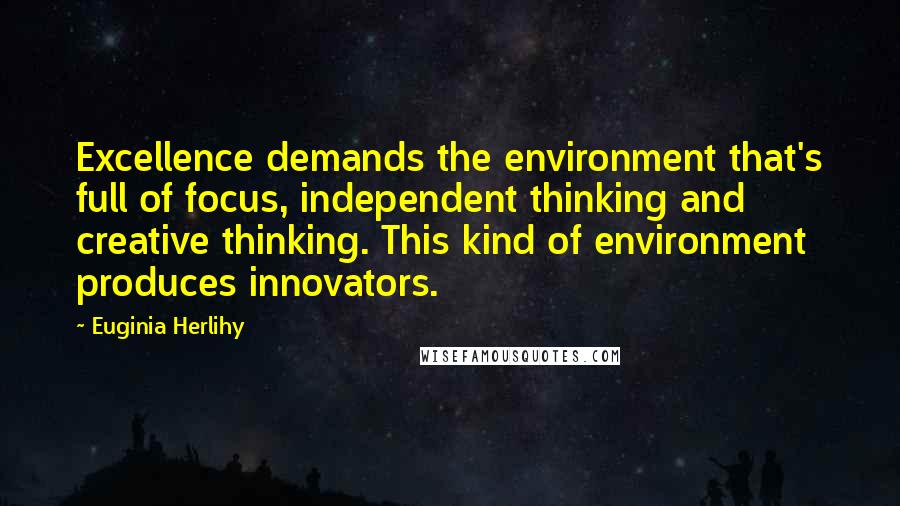 Euginia Herlihy Quotes: Excellence demands the environment that's full of focus, independent thinking and creative thinking. This kind of environment produces innovators.