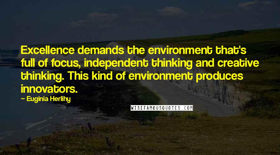 Euginia Herlihy Quotes: Excellence demands the environment that's full of focus, independent thinking and creative thinking. This kind of environment produces innovators.