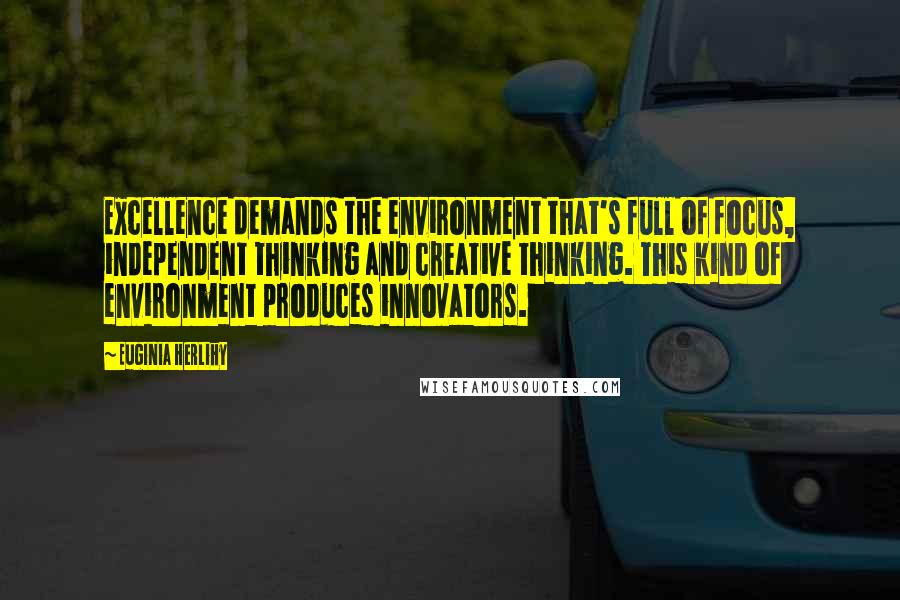 Euginia Herlihy Quotes: Excellence demands the environment that's full of focus, independent thinking and creative thinking. This kind of environment produces innovators.