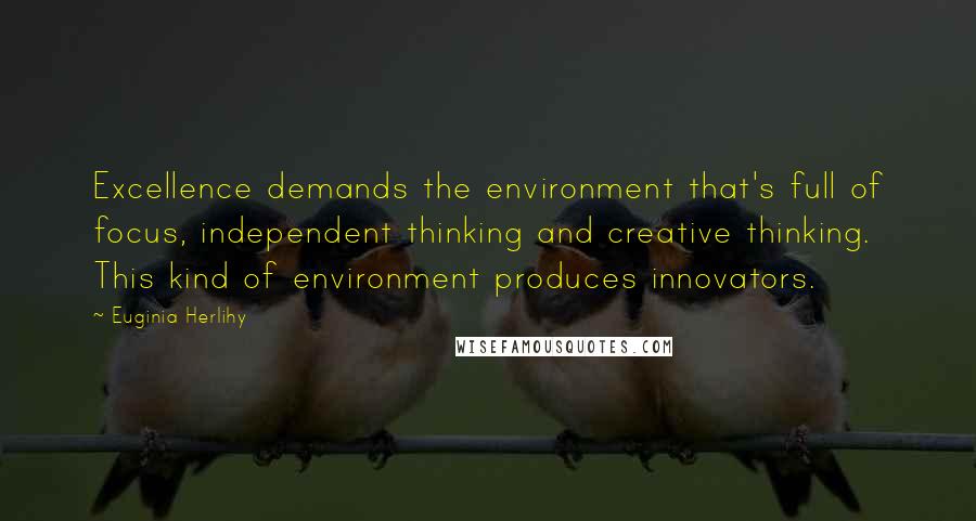Euginia Herlihy Quotes: Excellence demands the environment that's full of focus, independent thinking and creative thinking. This kind of environment produces innovators.