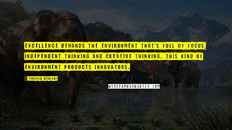 Euginia Herlihy Quotes: Excellence demands the environment that's full of focus, independent thinking and creative thinking. This kind of environment produces innovators.