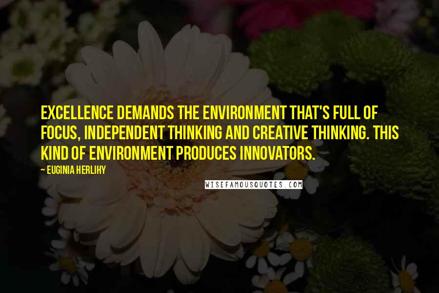 Euginia Herlihy Quotes: Excellence demands the environment that's full of focus, independent thinking and creative thinking. This kind of environment produces innovators.