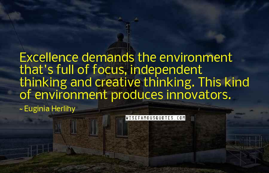 Euginia Herlihy Quotes: Excellence demands the environment that's full of focus, independent thinking and creative thinking. This kind of environment produces innovators.