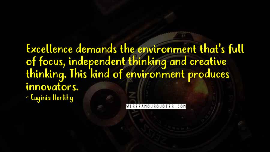 Euginia Herlihy Quotes: Excellence demands the environment that's full of focus, independent thinking and creative thinking. This kind of environment produces innovators.