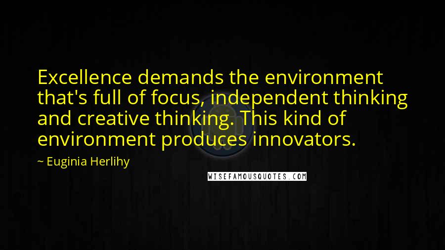 Euginia Herlihy Quotes: Excellence demands the environment that's full of focus, independent thinking and creative thinking. This kind of environment produces innovators.