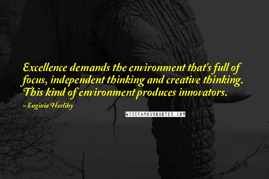 Euginia Herlihy Quotes: Excellence demands the environment that's full of focus, independent thinking and creative thinking. This kind of environment produces innovators.