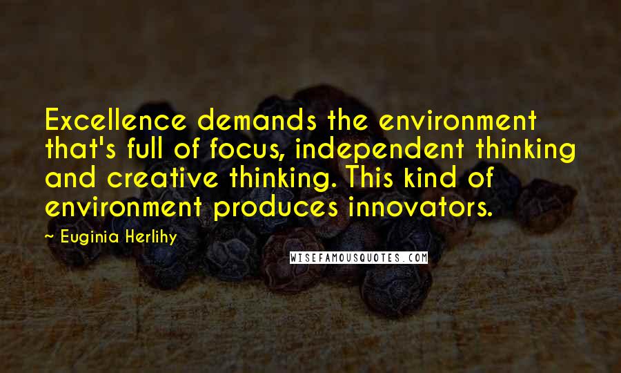 Euginia Herlihy Quotes: Excellence demands the environment that's full of focus, independent thinking and creative thinking. This kind of environment produces innovators.