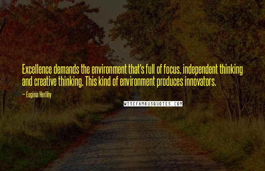 Euginia Herlihy Quotes: Excellence demands the environment that's full of focus, independent thinking and creative thinking. This kind of environment produces innovators.