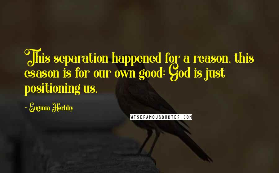Euginia Herlihy Quotes: This separation happened for a reason, this esason is for our own good; God is just positioning us.