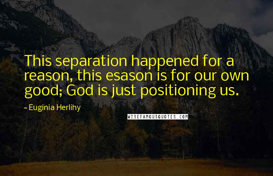 Euginia Herlihy Quotes: This separation happened for a reason, this esason is for our own good; God is just positioning us.