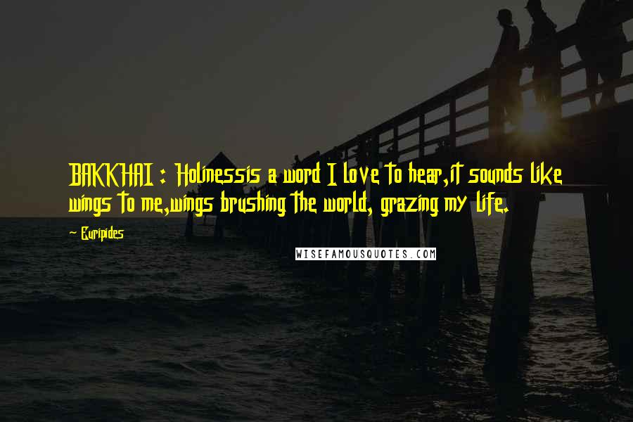 Euripides Quotes: BAKKHAI : Holinessis a word I love to hear,it sounds like wings to me,wings brushing the world, grazing my life.