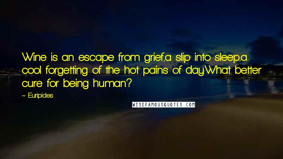 Euripides Quotes: Wine is an escape from grief,a slip into sleep,a cool forgetting of the hot pains of day.What better cure for being human?