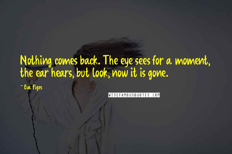 Eva Figes Quotes: Nothing comes back. The eye sees for a moment, the ear hears, but look, now it is gone.