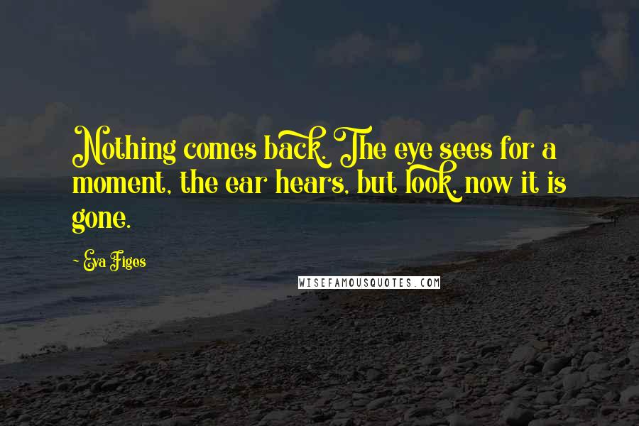 Eva Figes Quotes: Nothing comes back. The eye sees for a moment, the ear hears, but look, now it is gone.