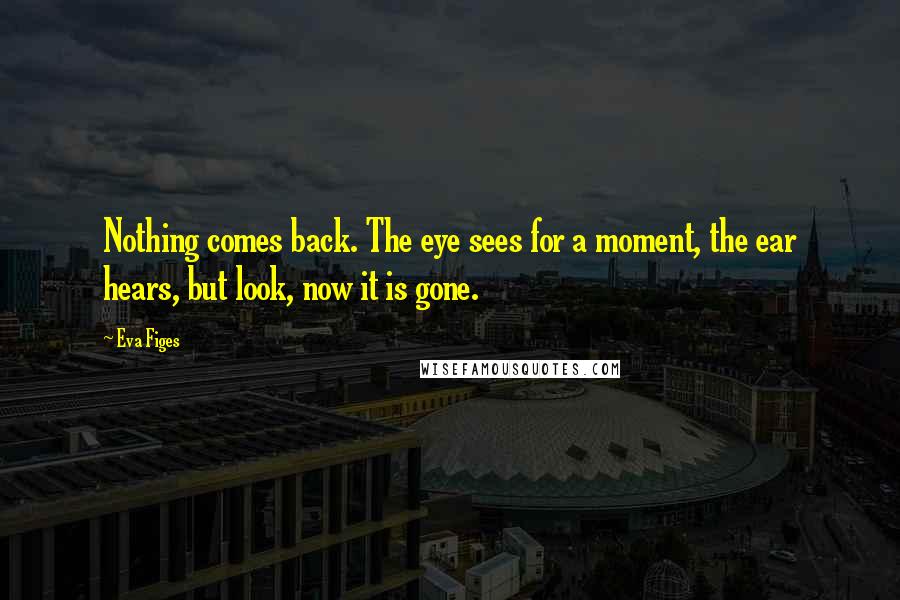 Eva Figes Quotes: Nothing comes back. The eye sees for a moment, the ear hears, but look, now it is gone.