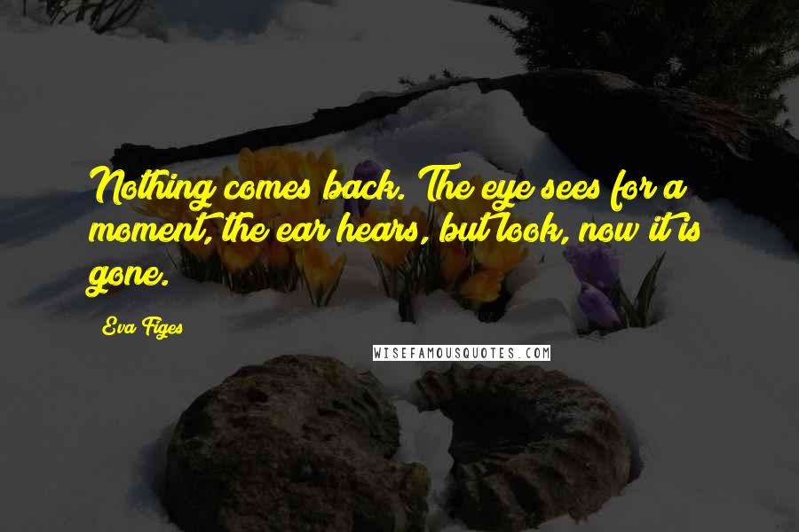 Eva Figes Quotes: Nothing comes back. The eye sees for a moment, the ear hears, but look, now it is gone.