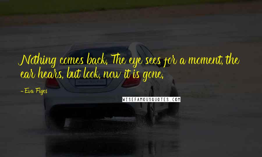 Eva Figes Quotes: Nothing comes back. The eye sees for a moment, the ear hears, but look, now it is gone.