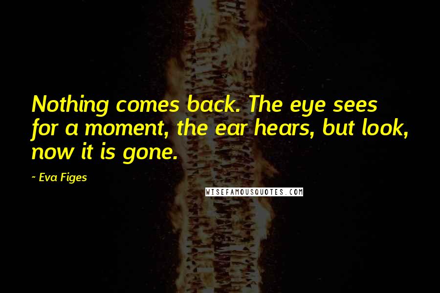 Eva Figes Quotes: Nothing comes back. The eye sees for a moment, the ear hears, but look, now it is gone.