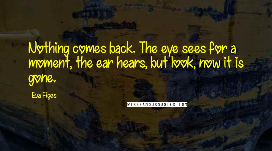 Eva Figes Quotes: Nothing comes back. The eye sees for a moment, the ear hears, but look, now it is gone.