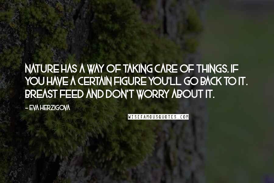 Eva Herzigova Quotes: Nature has a way of taking care of things. If you have a certain figure you'll go back to it. Breast feed and don't worry about it.
