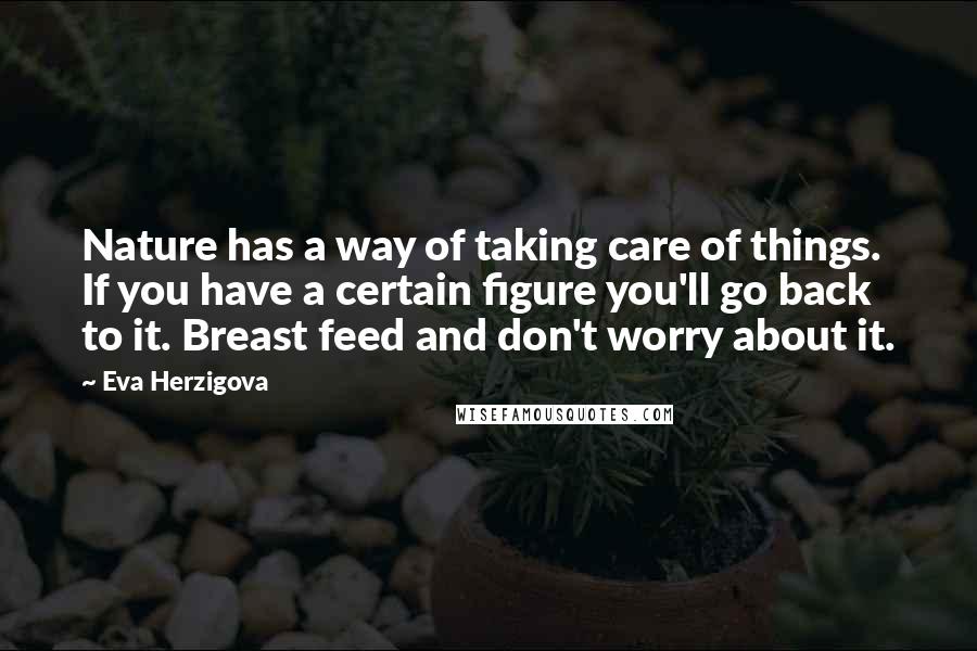 Eva Herzigova Quotes: Nature has a way of taking care of things. If you have a certain figure you'll go back to it. Breast feed and don't worry about it.