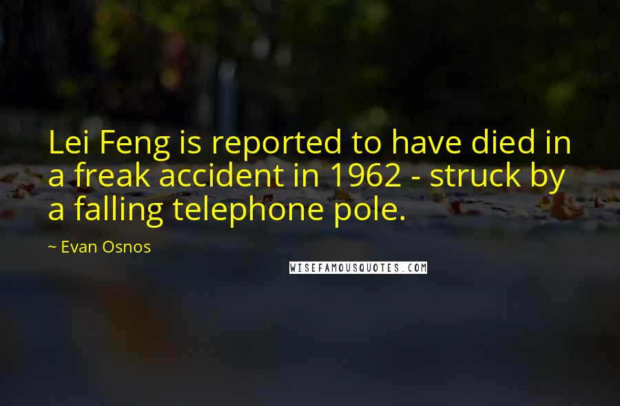 Evan Osnos Quotes: Lei Feng is reported to have died in a freak accident in 1962 - struck by a falling telephone pole.