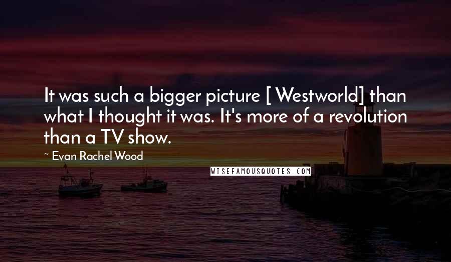 Evan Rachel Wood Quotes: It was such a bigger picture [ Westworld] than what I thought it was. It's more of a revolution than a TV show.