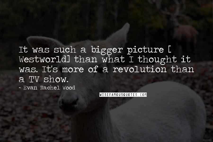 Evan Rachel Wood Quotes: It was such a bigger picture [ Westworld] than what I thought it was. It's more of a revolution than a TV show.