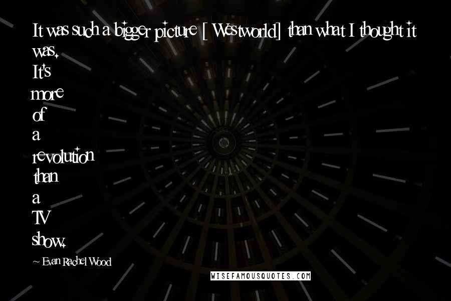 Evan Rachel Wood Quotes: It was such a bigger picture [ Westworld] than what I thought it was. It's more of a revolution than a TV show.