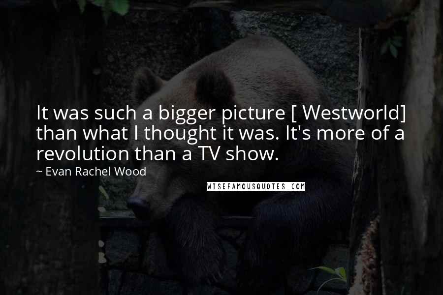 Evan Rachel Wood Quotes: It was such a bigger picture [ Westworld] than what I thought it was. It's more of a revolution than a TV show.
