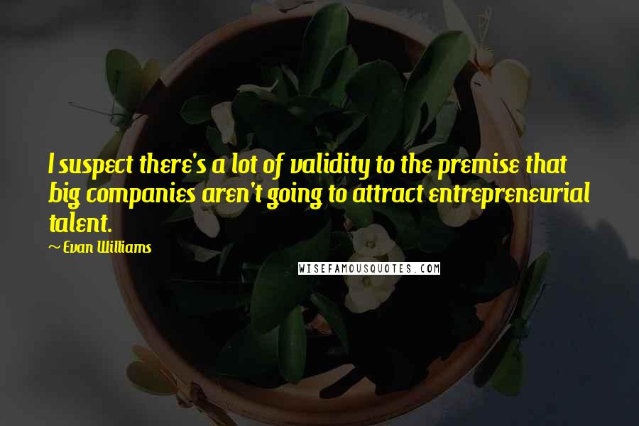 Evan Williams Quotes: I suspect there's a lot of validity to the premise that big companies aren't going to attract entrepreneurial talent.