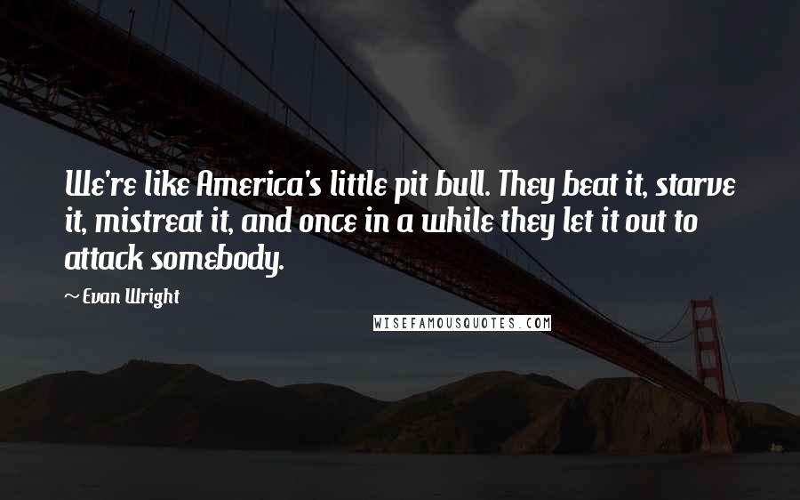 Evan Wright Quotes: We're like America's little pit bull. They beat it, starve it, mistreat it, and once in a while they let it out to attack somebody.