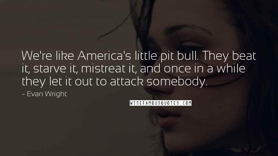 Evan Wright Quotes: We're like America's little pit bull. They beat it, starve it, mistreat it, and once in a while they let it out to attack somebody.