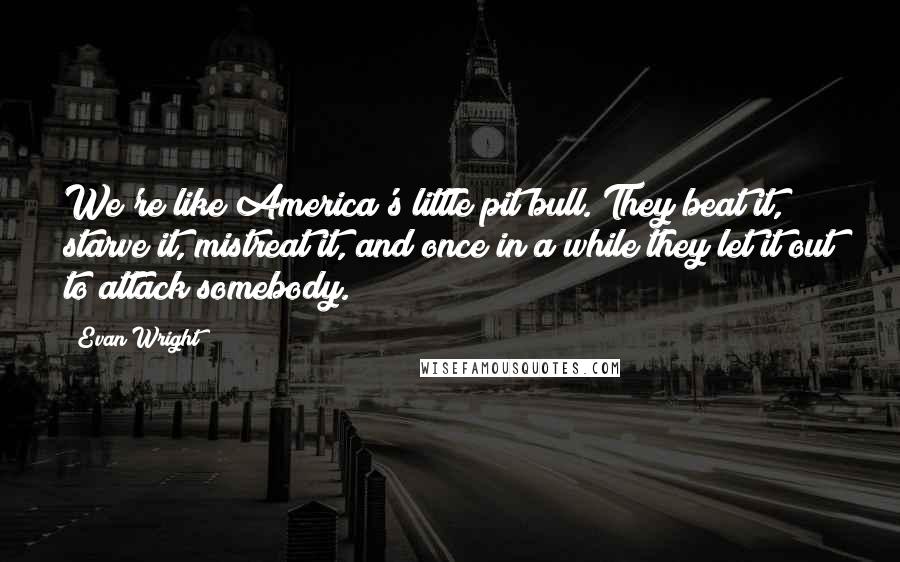 Evan Wright Quotes: We're like America's little pit bull. They beat it, starve it, mistreat it, and once in a while they let it out to attack somebody.